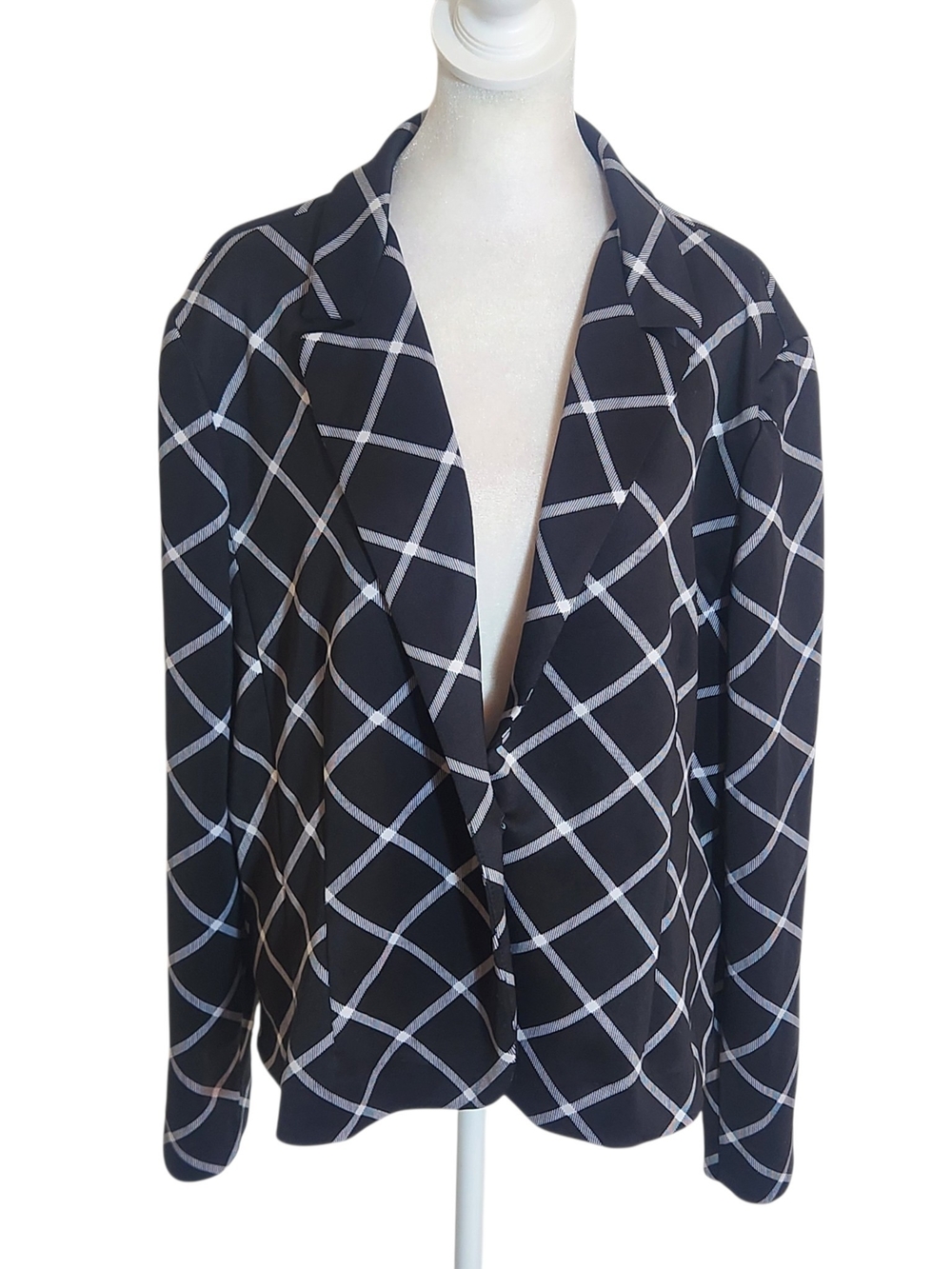 Cato Black and White Grid Plaid Lined Blazer Size XL